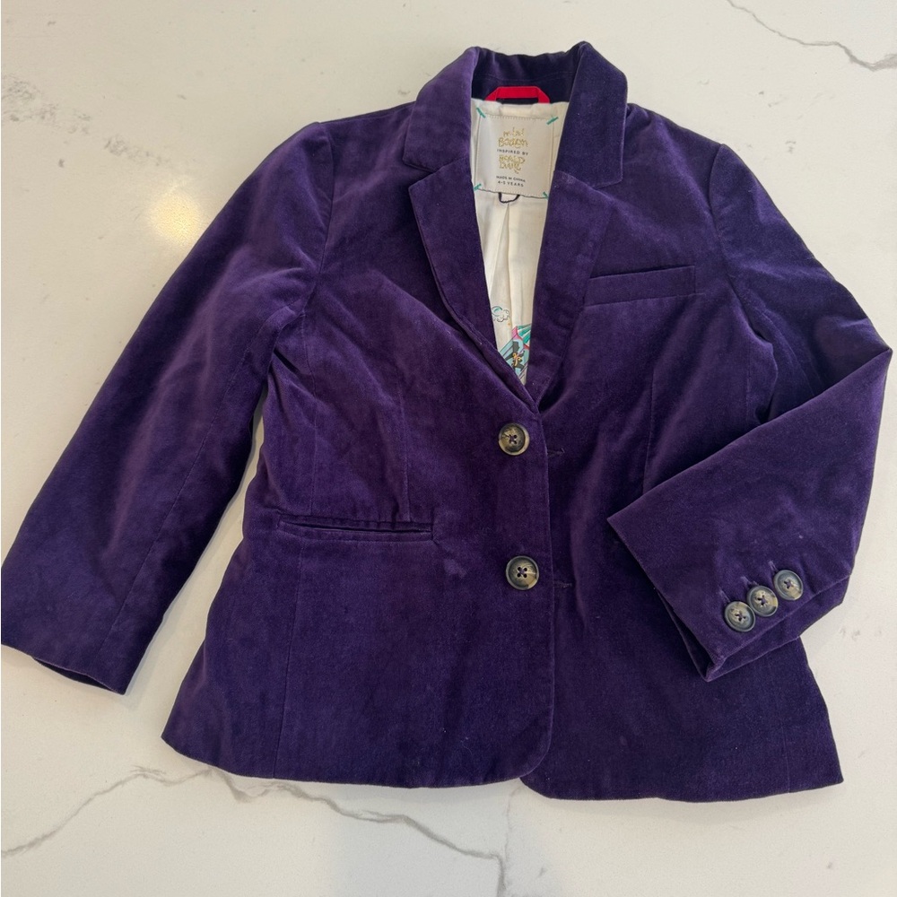 Mini Boden x Ronald Dahl Willy Wonka Purple Velour Blazer 4-5